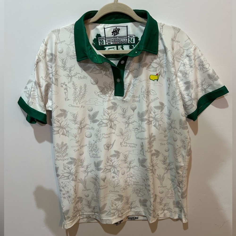 Masters White Polo with Green Trim and Yellow Logo